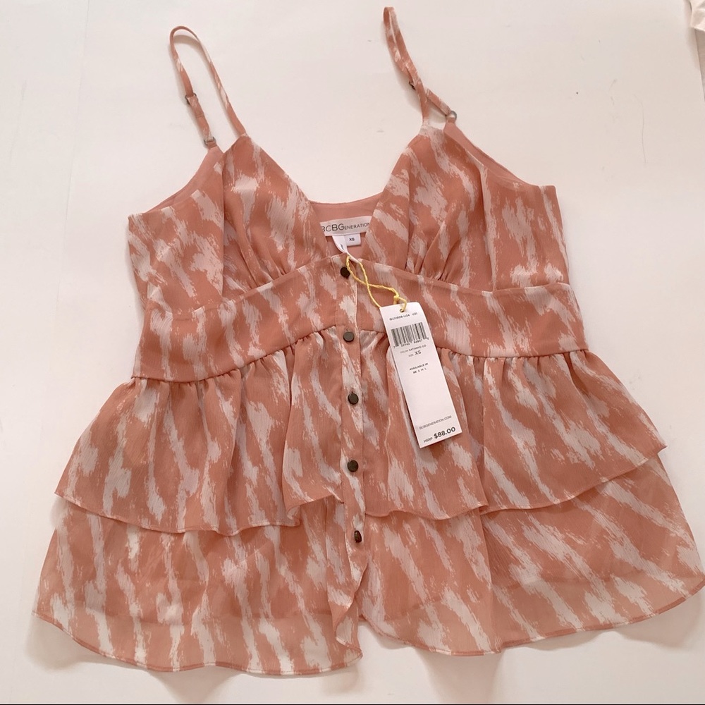 BCBG Ruffle Spaghetti Strap Button Down Top - Picture 3 of 3